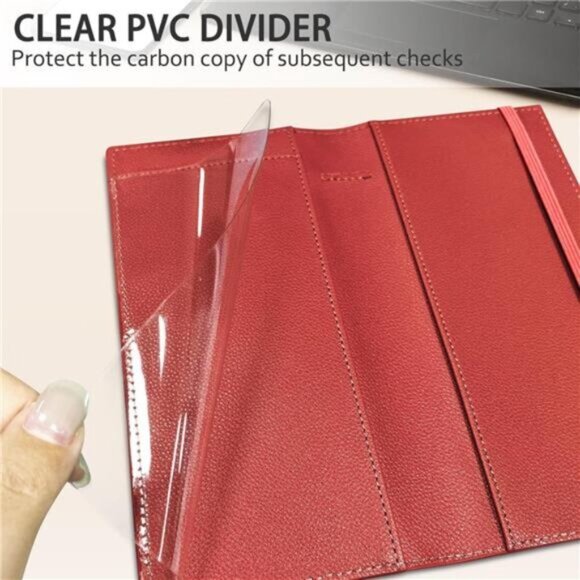 Leather Checkbook Cover for Top (RED with Strap) - Picture 5 of 6